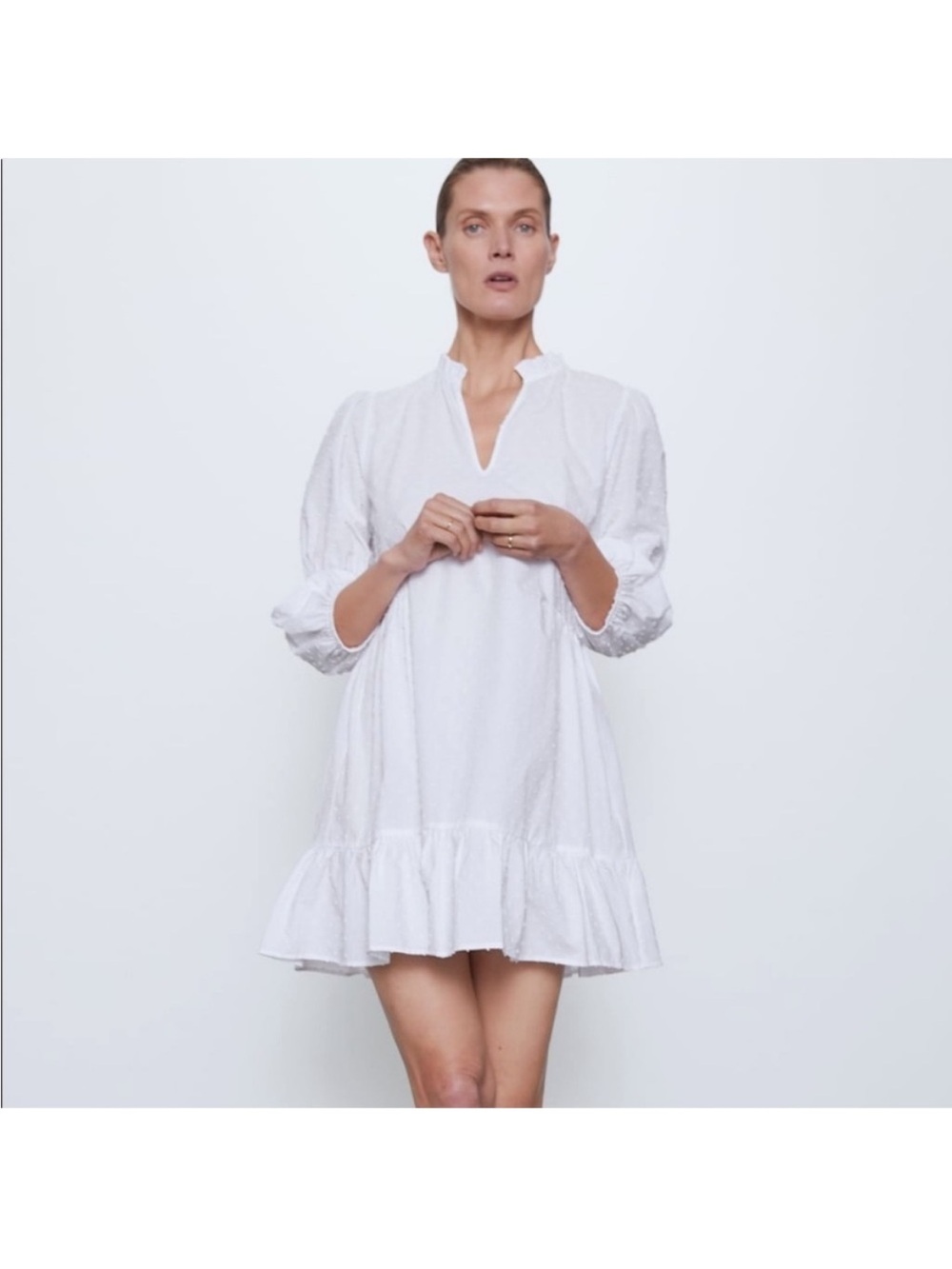 Zara Swiss Dot White Mini Dress Size Small